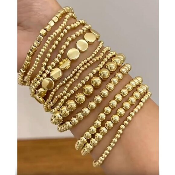 Beaded Bracelet Set Women Gold Tone Stackable Fashion Jewelry Trendy Layerings - Picture 5 of 7